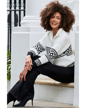 Sosandar Zip Neck Aztec Stud Deatil Jumper