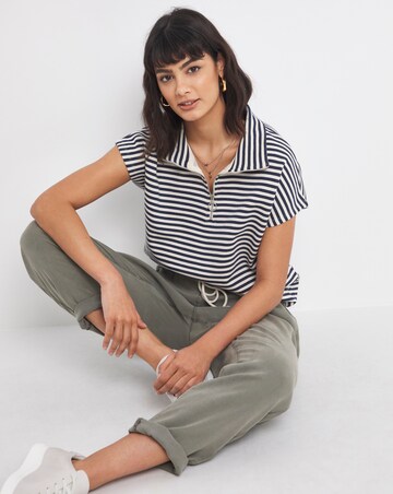 Navy and Ivory Sleeveless Stripe Sweatshirt