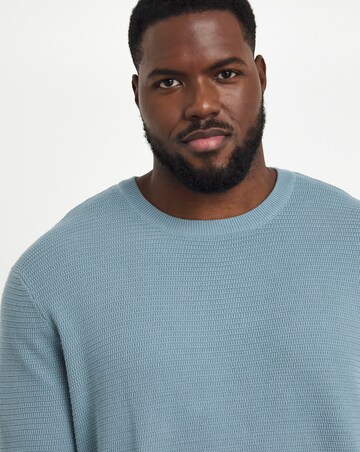 Blue Textured Knitted Crew Neck Jumper