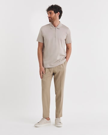 Folio Mercerised Supima Cotton Zip Neck Polo - Stone