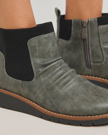 Heavenly Soles Blanche Low Wedge Ruched Ankle Boot - Extra Wide Fit (EEE)