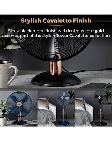 Tower 12 Black & Rose Gold Cavaletto Metal Desk Fan