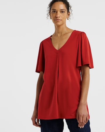Red V-Neck Angel Sleeve Top