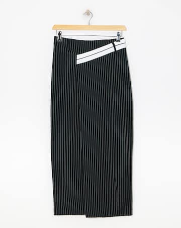 Deconstructed Waistband Pinstripe Skirt