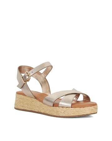 Dune Littleton Gold Leather Wedge Sandals - Wide Fit (E)