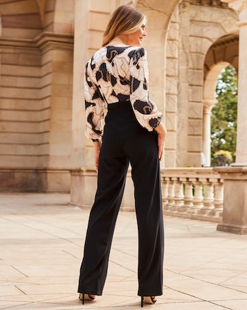 Sosandar Black & White Chain Print Satin Two Part Wide Leg Jumpsuit