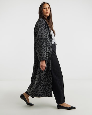 Grey Leopard Printed Relaxed Coat
