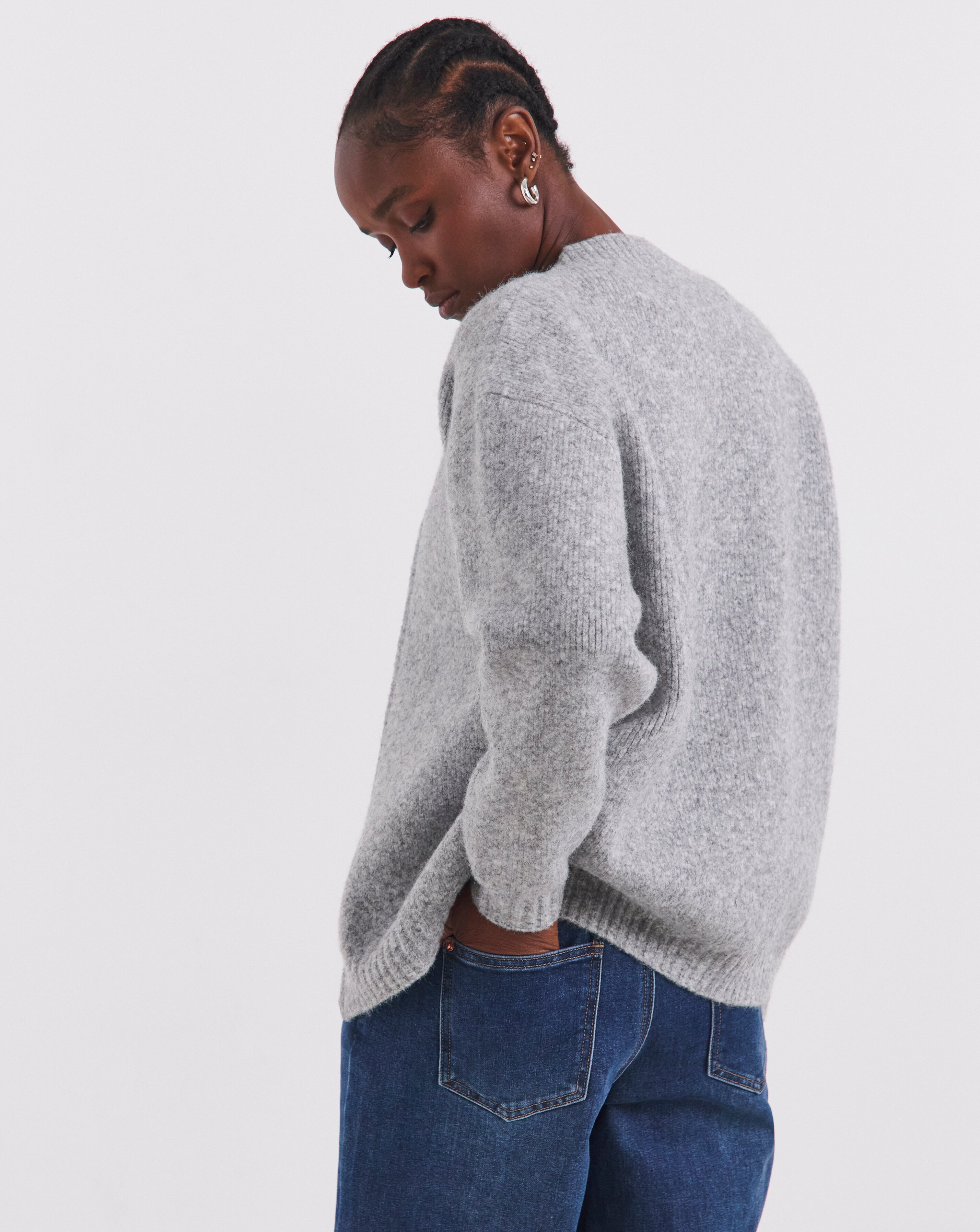Simply Be Grey Knitted Ribbed Bomber Jacket | JD Williams