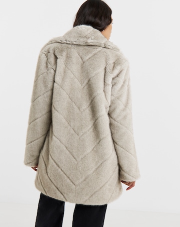 Charcoal Chevron Faux Fur Coat