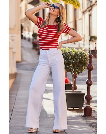 Sosandar White Wide Leg Pintuck Jeans