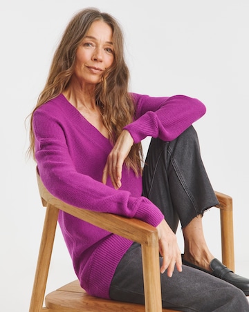 Purple V Neck Curved Hem Tunic