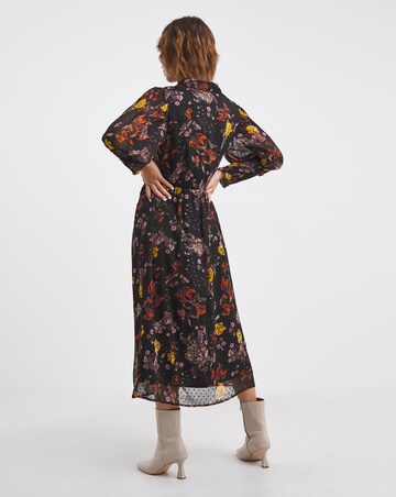 Puff Shirred Sleeve Midi Shirt Dress