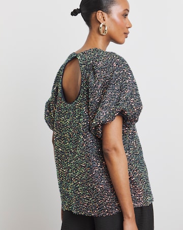 Joanna Hope Sequin Puff Sleeve top