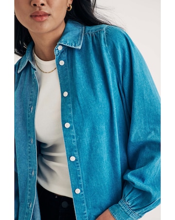 Nobody's Child Indigo Denim Andra Blouse with White Stich Collar