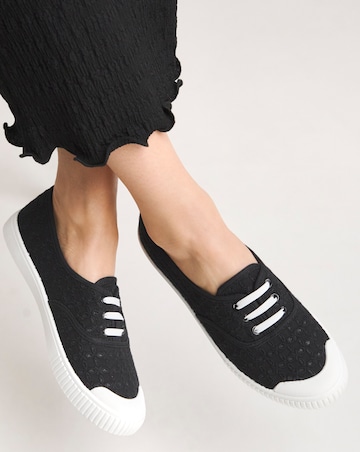 Burney Broderie Lace Up Plimsole Trainers Standard D Fit