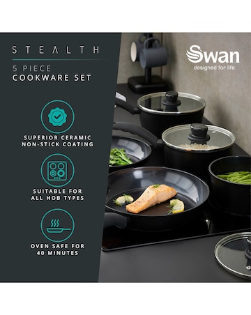 Swan Stealth 5 Piece Saucepan and Frying Pan Set