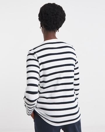Crew Neck Striped Button Front Cardigan