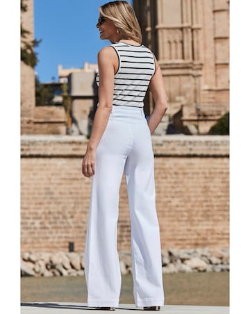 Sosandar White Wide Leg Pintuck Jeans