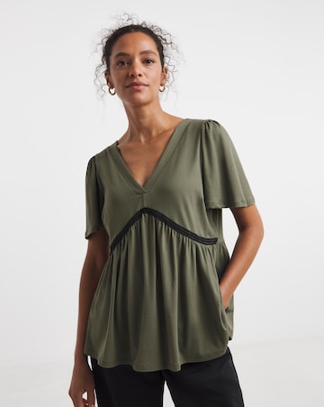 V-Neck Crochet Contrast Top