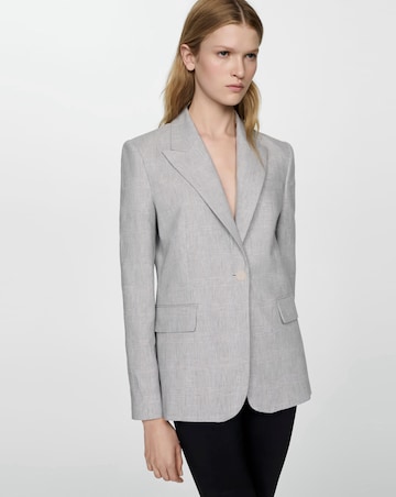 Mango Houndstood Linen Jacket Blazer