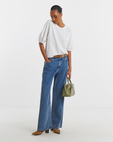 Broderie Crew Neck Lantern Sleeve Top
