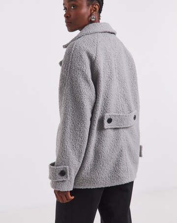 Simply Be Grey Boucle Teddy Peacoat