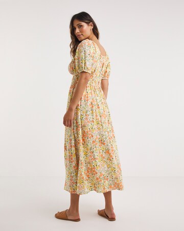 Anise Square Neck Mixed Linen Maxi Beach Dress