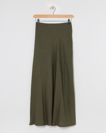 Khaki Linen Mix Bias Cut Maxi Slip Skirt