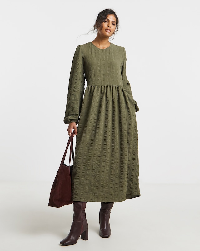 Simply Be Khaki Textured Pocket Midi Dress