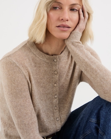 Oatmeal Fine Knit Crew Neck Cardigan