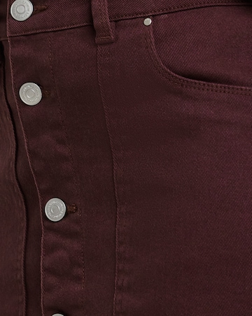 Burgundy Button Through Denim Midi Skirt