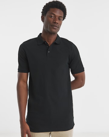 Pure Cotton Black Pique Polo Extra Long Length- Black