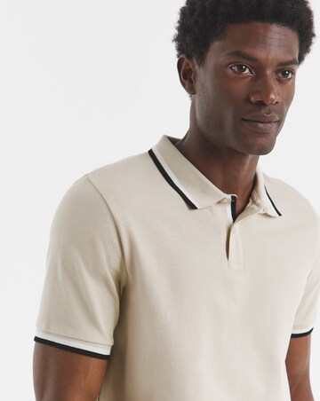 Tipped Pique Polo Long Length- Ecru