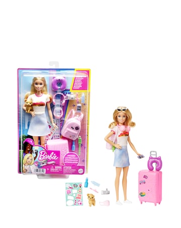 Barbie Malibu Travel Playset with Puppy and 10 Accessories