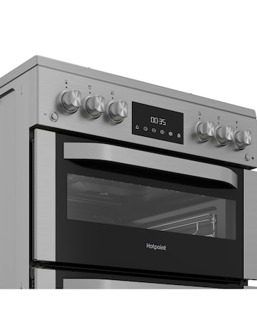 Hotpoint HDG6GDCWX 60cm Gas Double Cooker with Glass Lid - Stainless Steel