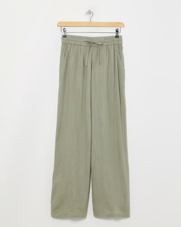 Khaki Linen Mix Wide Leg Trousers