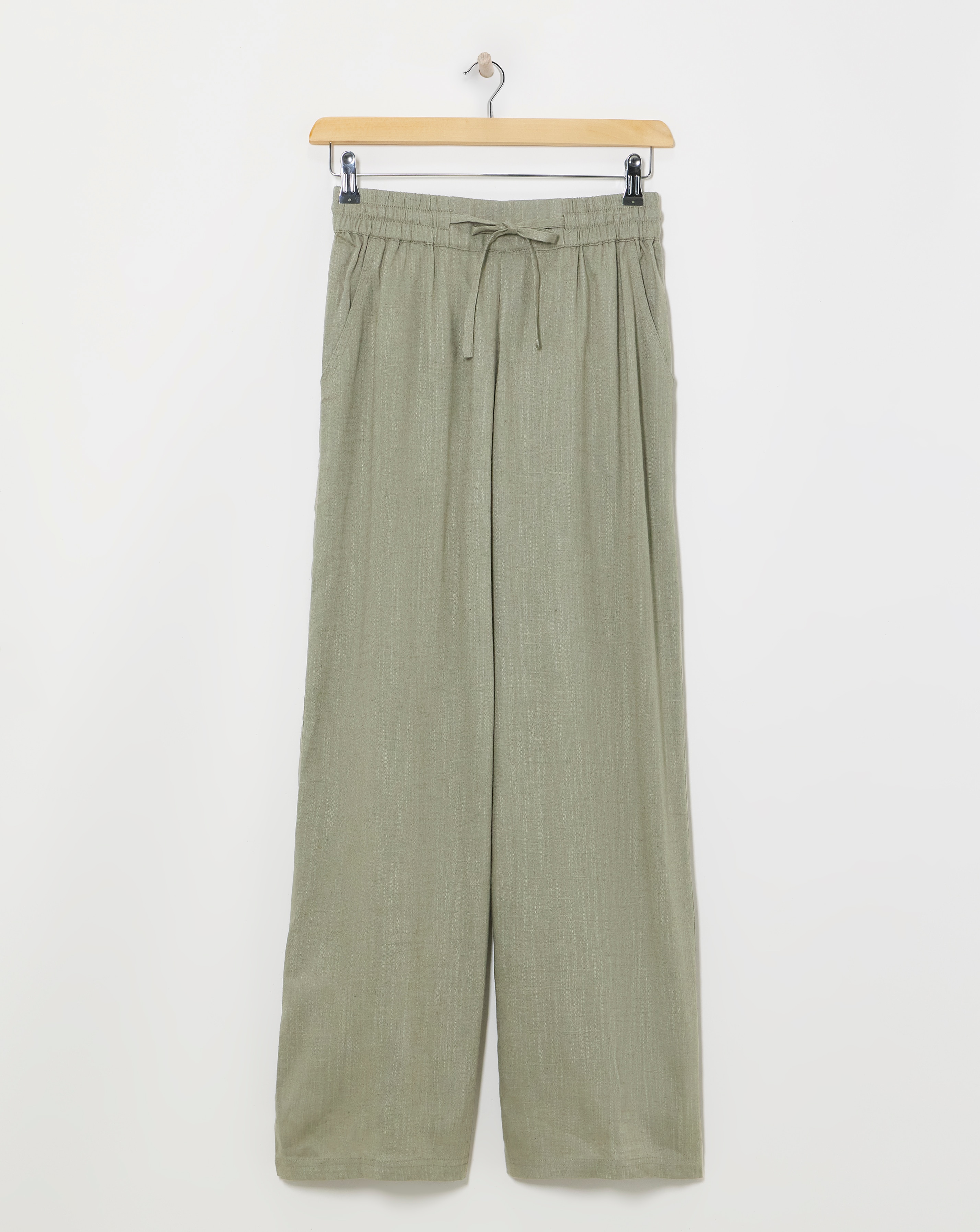 Khaki Linen Mix Wide Leg Trousers