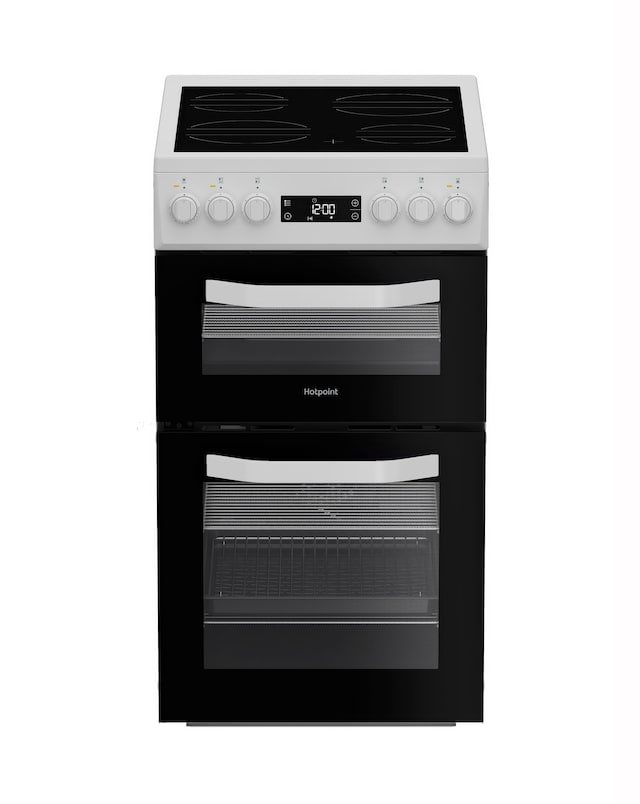 Hotpoint HDE5VDCW 50cm Electric Double Cooker with Ceramic Hob - White