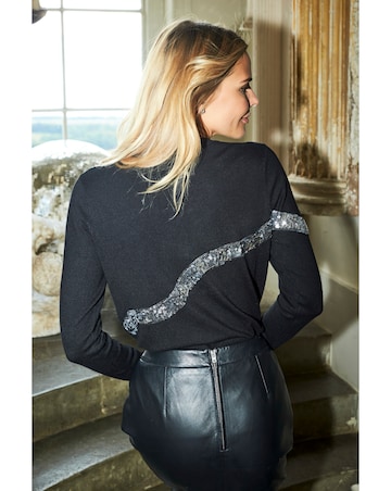 Sosandar Silver Sequin Bow Knit Jumper