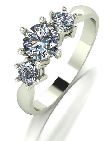9ct White Gold 1ct Total Eq Moissanite Solitaire Ring with Moissanite Shoulders