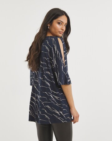 Marble Print Cold Shoulder Relaxed Tunic