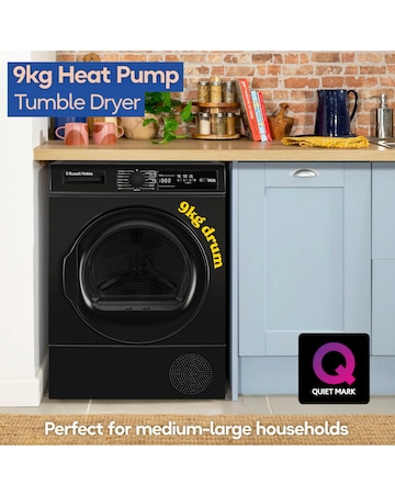 Russell Hobbs RH9HPTD111B, 9kg, Heat Pump Tumble Dryer - Black