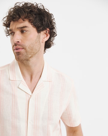 Revere Collar Linen Blend Stripe Shirt