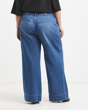 Simply Be Authentic Mid Blue Drape Wide Leg Jeans