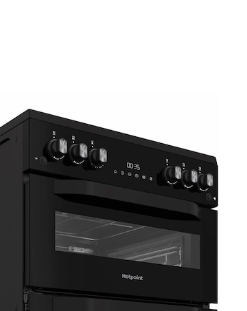 Hotpoint HTG6GDCB1 60cm Gas Twin Cooker with Glass Lid - Black