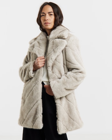 Charcoal Chevron Faux Fur Coat