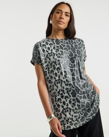 Sequin Longline Curved Hem Top