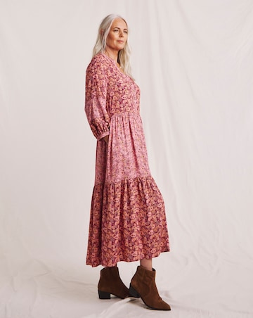 Julipa Tiered Mix Print Midi Dress