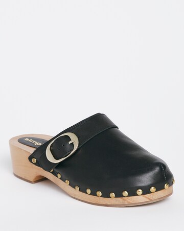 Clover Leather Closed Toe Clog Shoes Wide Fit