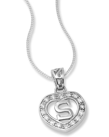 Sterling Silver & Cubic Zirconia Initial Heart Pendant